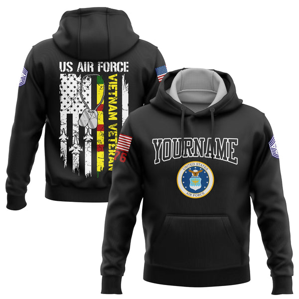 Custom Black Vietnam Veteran 1776 American Flag U.S Air Force Military Rank Name Veterans Day Hoodie