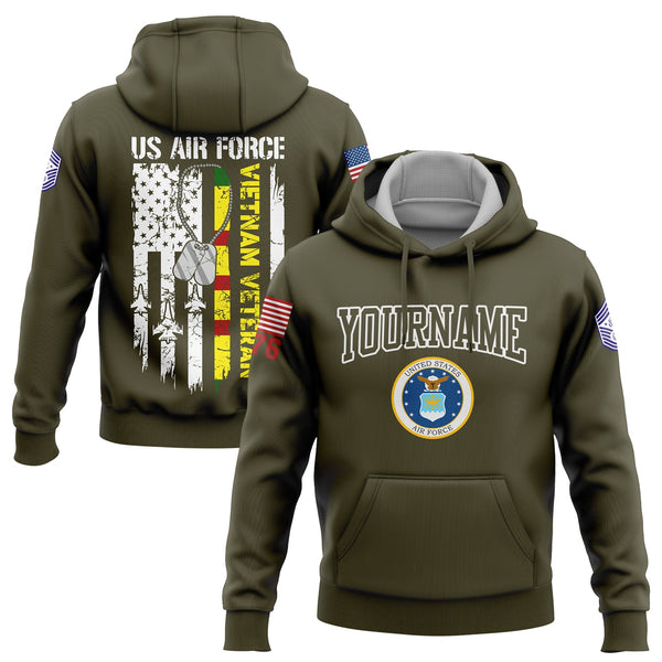 Custom Olive Vietnam Veteran 1776 American Flag U.S Air Force Military Rank Name Veterans Day Hoodie