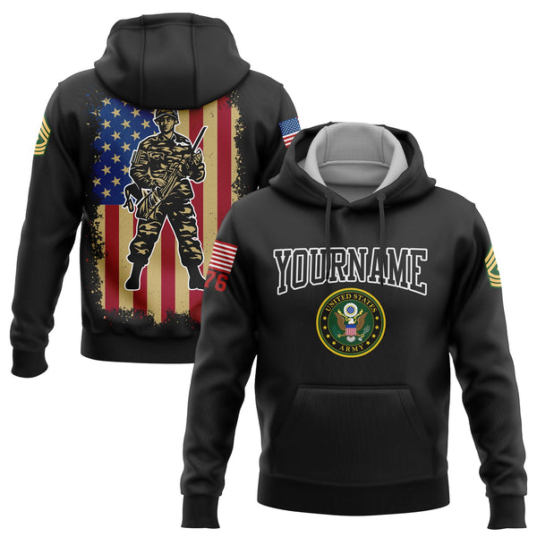 Custom Black 1776 American Flag U.S Army Military Rank Name Hoodie