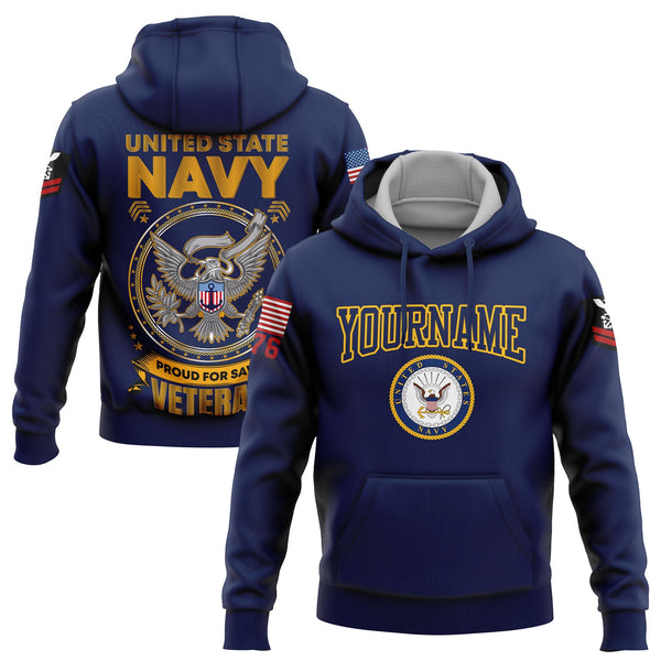 Custom Navy Veterans 1776 American Flag U.S Navy Military Rank Name Hoodie
