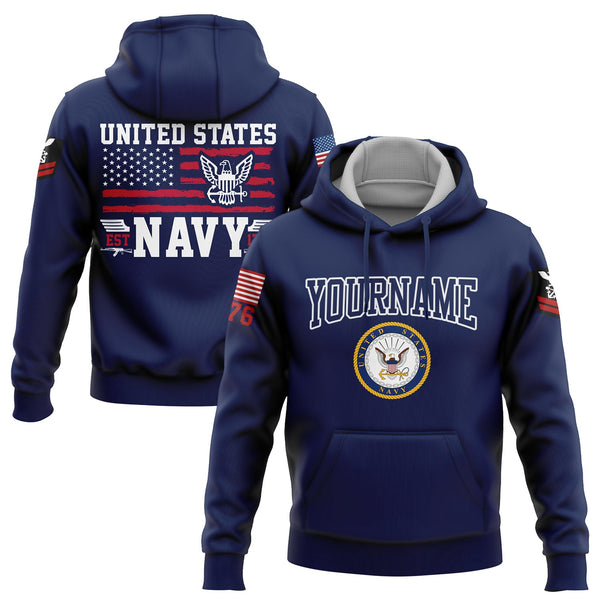 Custom Navy Est 1775 American Flag U.S Navy Military Rank Name Hoodie