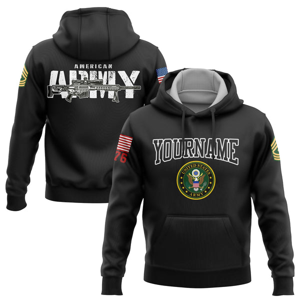 Custom Black Barrett 1776 American Flag U.S Army Military Rank Name Hoodie