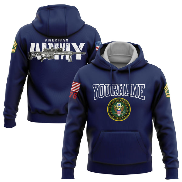 Custom Navy Barrett 1776 American Flag U.S Army Military Rank Name Hoodie