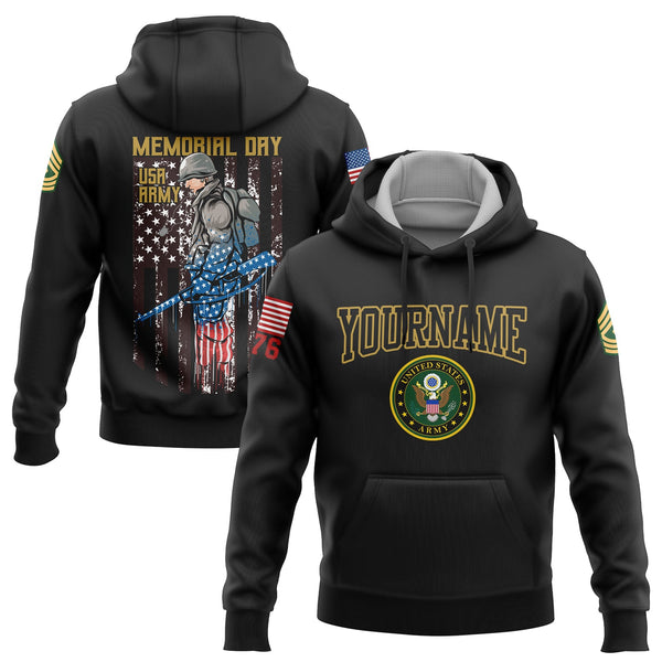 Custom Black 1776 American Flag U.S Army Military Rank Name Memorial Day Hoodie