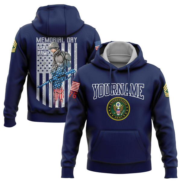 Custom Navy 1776 American Flag U.S Army Military Rank Name Memorial Day Hoodie