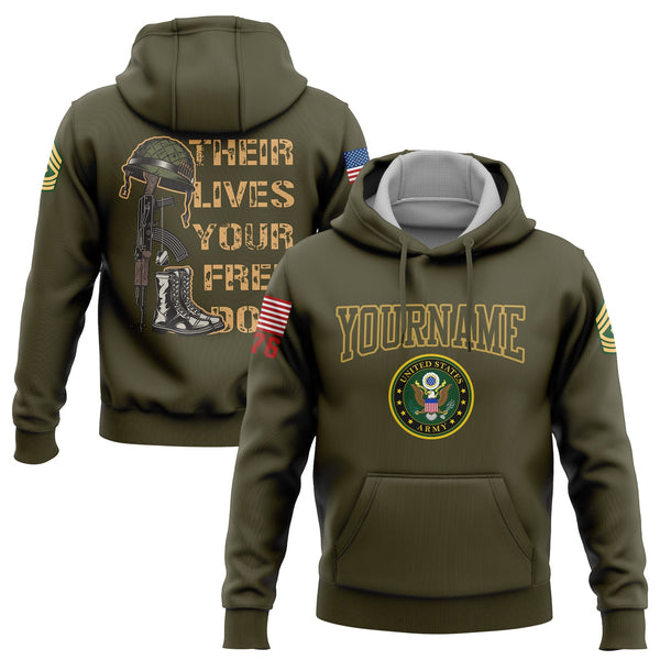 Custom Olive Their Lives Your Freedom 1776 U.S Marine Corps Military Rank Name Memorial Day Hoodie