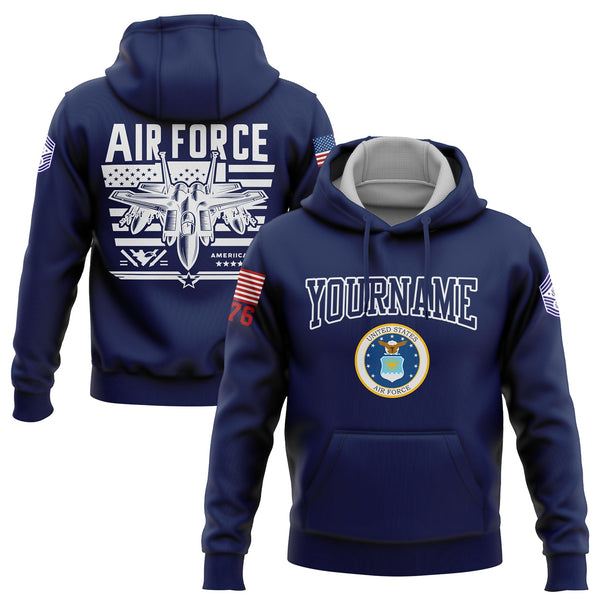 Custom Navy Fighter 1776 American Flag U.S Air Force Military Rank Name Hoodie