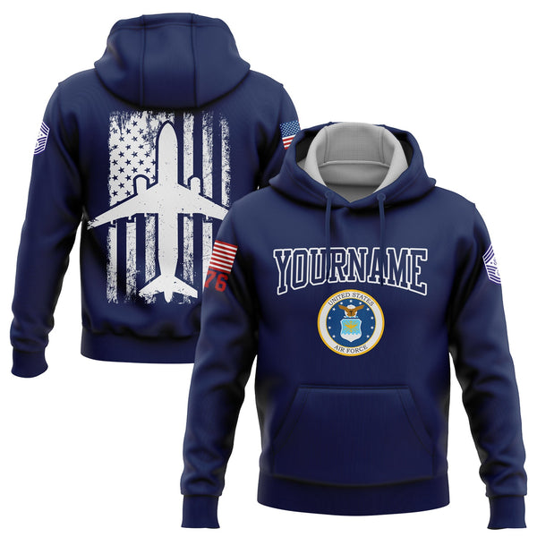 Custom Navy Fighter 1776 American Flag U.S Air Force Military Rank Name Hoodie