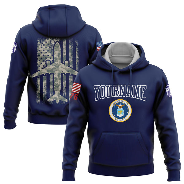 Custom Navy Fighter 1776 American Flag U.S Air Force Military Rank Name Hoodie