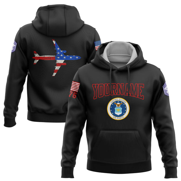 Custom Black Fighter 1776 American Flag U.S Air Force Military Rank Name Hoodie