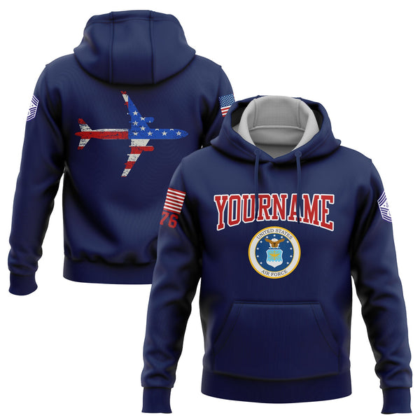 Custom Navy Fighter 1776 American Flag U.S Air Force Military Rank Name Hoodie