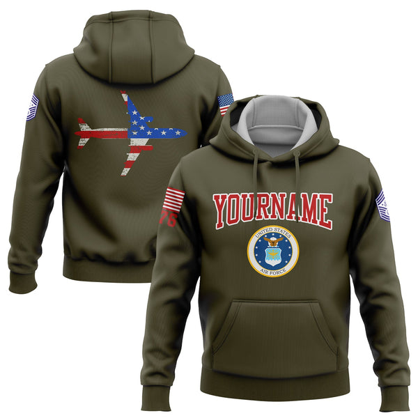 Custom Olive Fighter 1776 American Flag U.S Air Force Military Rank Name Hoodie