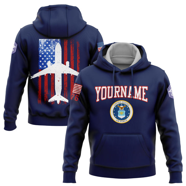 Custom Navy Fighter 1776 American Flag U.S Air Force Military Rank Name Hoodie