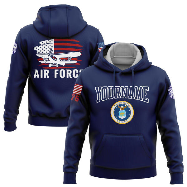 Custom Navy Fighter 1776 American Flag U.S Air Force Military Rank Name Hoodie