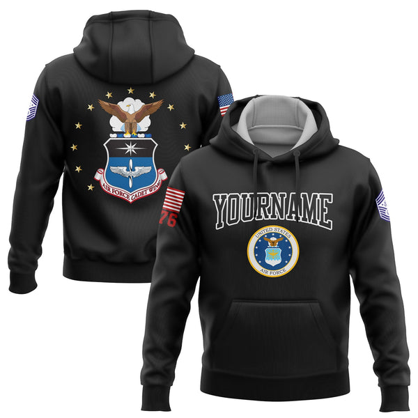 Custom Black Fighter 1776 U.S Air Force Military Rank Name Hoodie