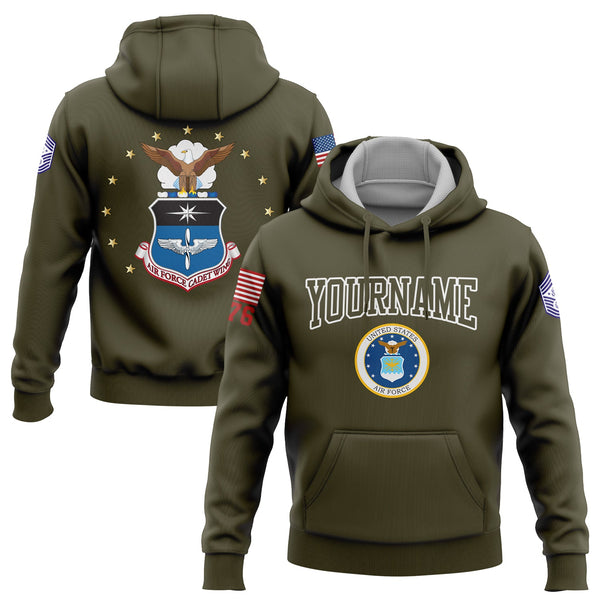 Custom Olive 1776 U.S Air Force Military Rank Name Hoodie