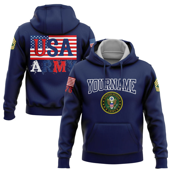 Custom Navy USA 1776 American Flag U.S Army Military Rank Name Hoodie