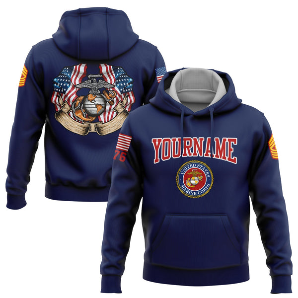 Custom Navy 1776 American Flag U.S Marine Corps Military Rank Name Hoodie