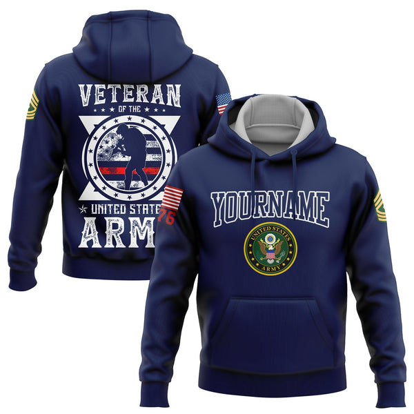 Custom Navy Veteran 1776 American Flag U.S Army Military Rank Name Hoodie