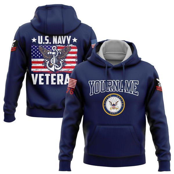 Custom Navy Veteran 1776 American Flag U.S Navy Military Rank Name Hoodie
