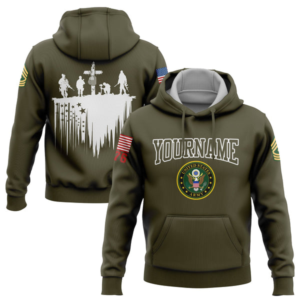 Custom Olive Tombstone Dog tag 1776 American Flag U.S Army Military Rank Name Memorial Day Hoodie