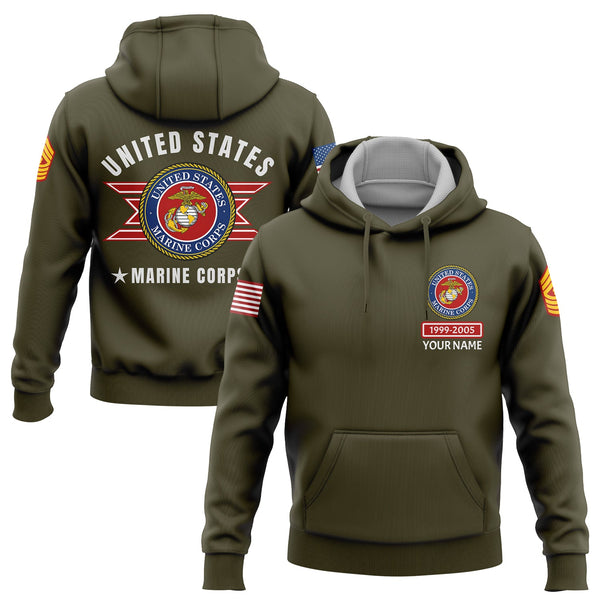 Custom Olive U.S Marine Corps Military Rank Name Hoodie