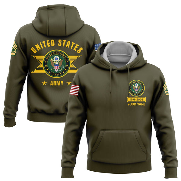 Custom Olive U.S Army Military Rank Name Hoodie