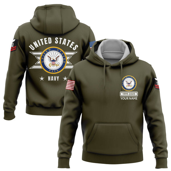 Custom Olive U.S Navy Military Rank Name Hoodie