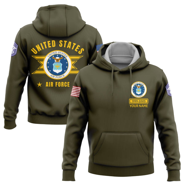 Custom Olive U.S Air Force Military Rank Name Hoodie