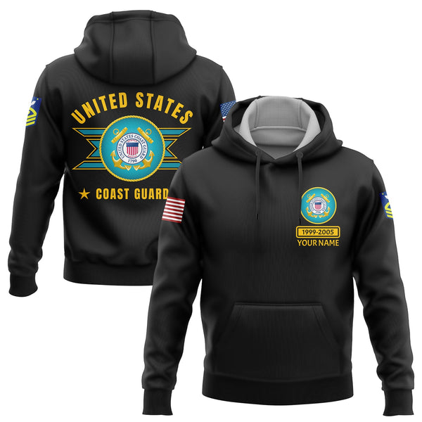 Custom Black U.S Coast Guard Military Rank Name Hoodie