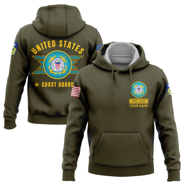 Custom Olive U.S Coast Guard Military Rank Name Hoodie