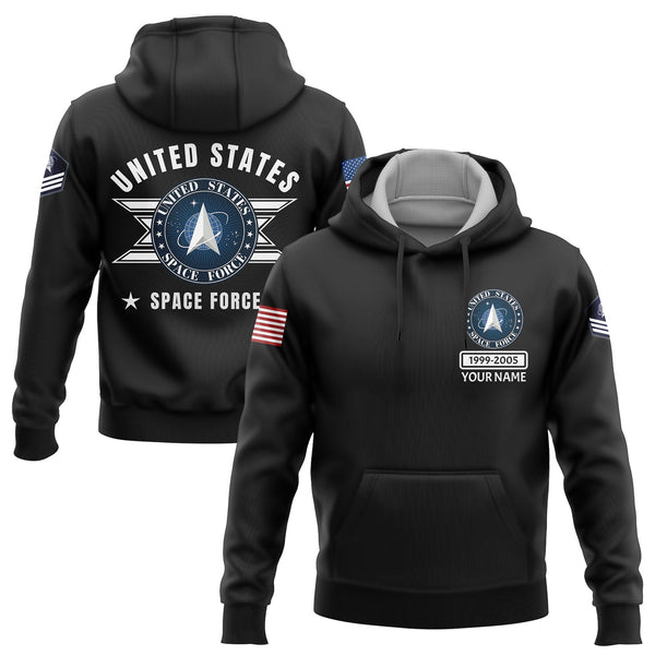 Custom Black U.S Space Force Military Rank Name Hoodie