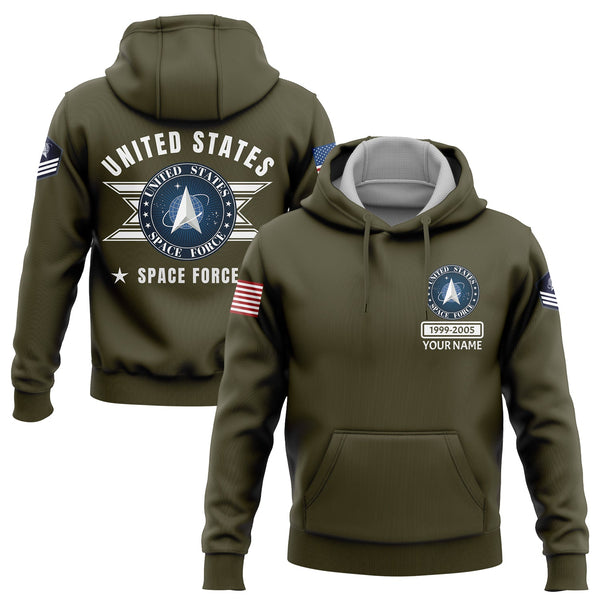Custom Olive U.S Space Force Military Rank Name Hoodie
