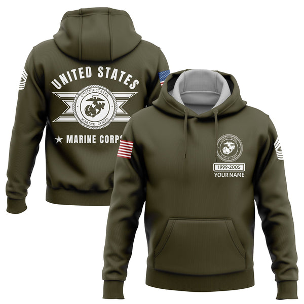 Custom Olive U.S Marine Corps Military Rank Name Hoodie