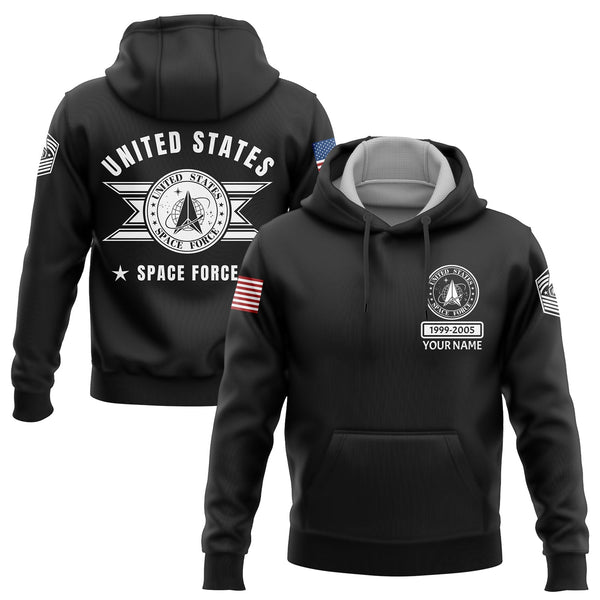 Custom Black U.S Space Force Military Rank Name Hoodie