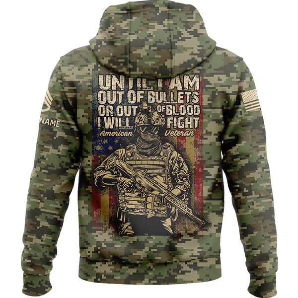 Until I Am Out Of Bullets Or Out Of Blood I Will Fight Custom Camo U.S. Army Military Rank Staff Sergeant Veteran Name Hoodie | Father's Day Gifts