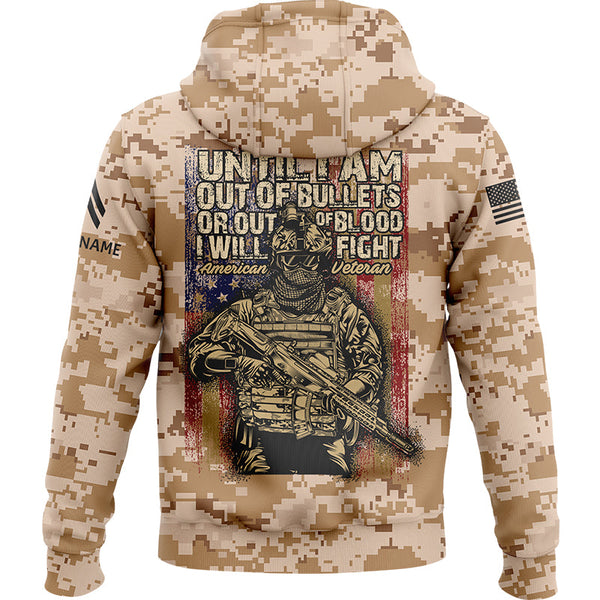 Until I Am Out Of Bullets Or Out Of Blood I Will Fight Custom Camo U.S. Army Military Rank Corporal Veteran Name Hoodie | Father's Day Gifts