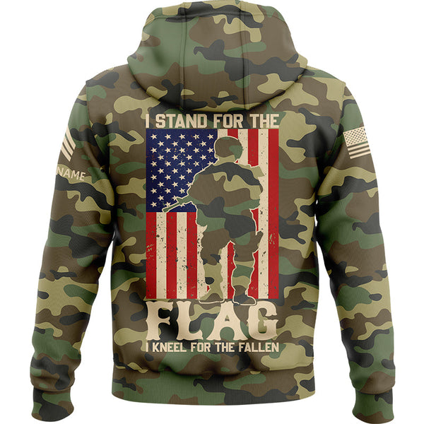 I Stand For Flag I Kneel For The Fallen 1776 Custom Camo U.S. Army Military Sergeant Rank Name Veterans Day Hoodie | Father's Day Gifts
