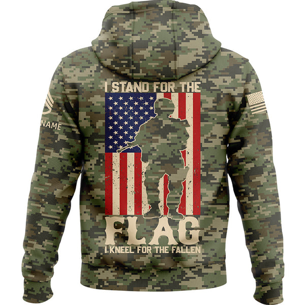 I Stand For Flag I Kneel For The Fallen 1776 Custom Camo U.S. Army Military Staff Sergeant Rank Name Veterans Day Hoodie | Father's Day Gifts