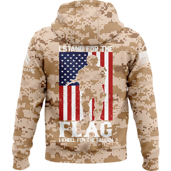 I Stand For Flag I Kneel For The Fallen 1776 Custom Camo U.S. Army Military Corporal Rank Name Veterans Day Hoodie | Father's Day Gifts