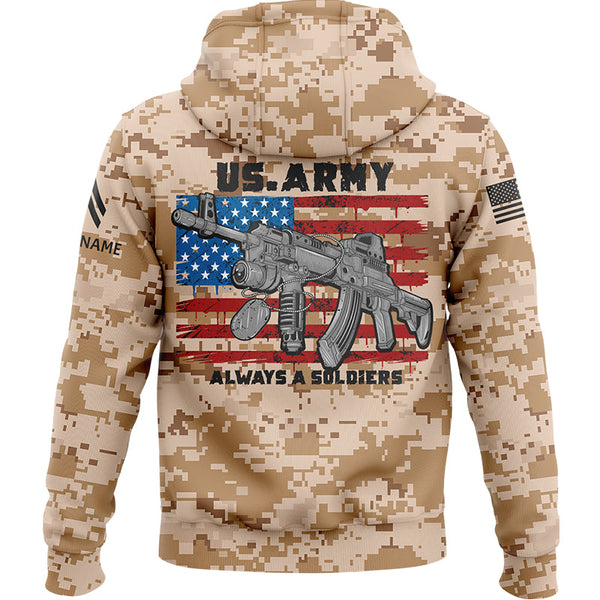 Custom Camo Always A Soldiers American Flag U.S Army Military Corporal Rank Name Hoodie | Father's Day Gifts
