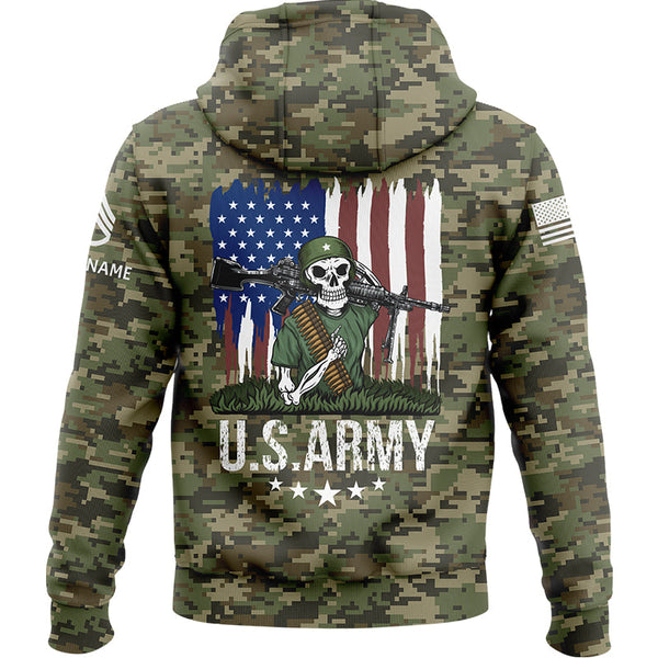 Custom Camo Skull Soldier American Flag U.S Army Military Staff Sergeant Rank Name Hoodie | Father's Day Gifts