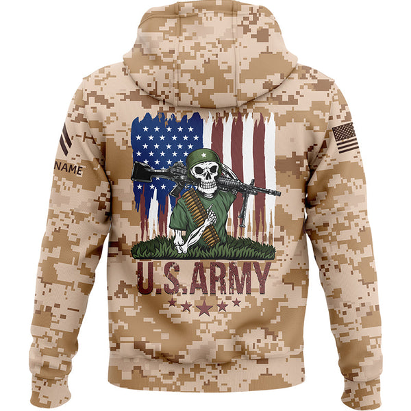 Custom Camo Skull Soldier American Flag U.S Army Military Corporal Rank Name Hoodie | Father's Day Gifts