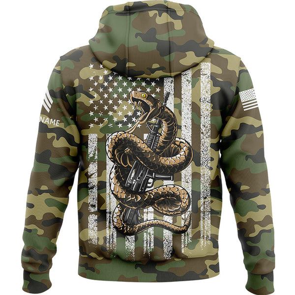Custom Camo Snake American Flag U.S. Army Military Sergeant Rank Veteran Name Memorial Day Name Hoodie | Father's Day Gifts