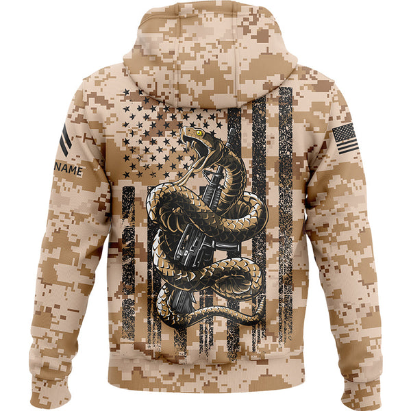 Custom Camo Snake American Flag U.S. Army Military Corporal Rank Veteran Name Memorial Day Name Hoodie | Father's Day Gifts