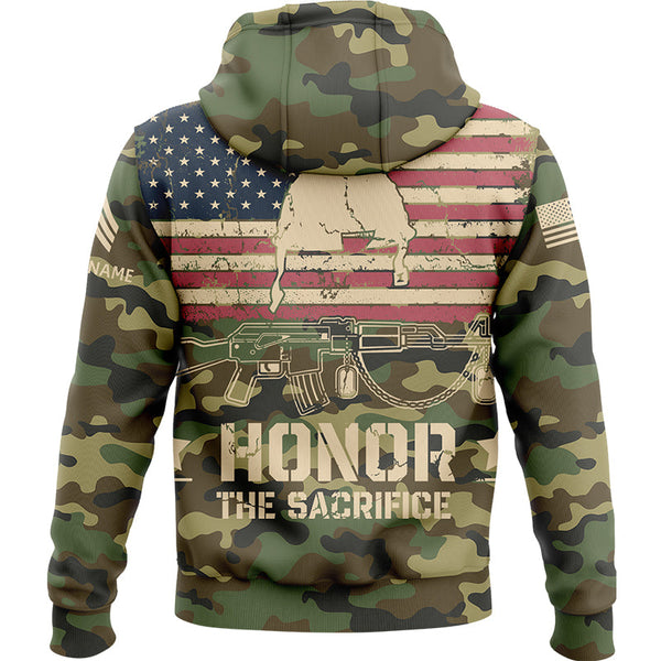Honor The Sacrifice Custom Camo American Flay U.S. Army Military Sergeant Rank Veteran Name Memorial Day Hoodie | Father's Day Gifts