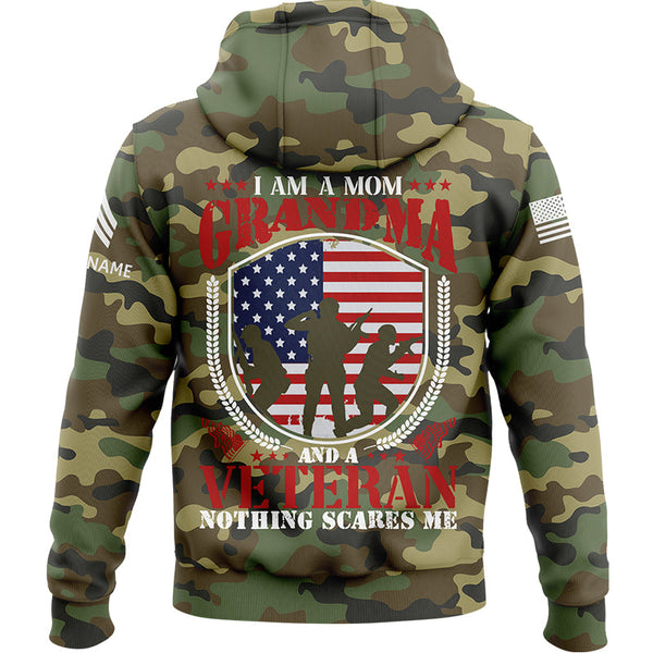Custom Camo I'm A Mom Grandma Flag U.S Army Military Sergeant Rank Name Veterans Day Hoodie | Father's Day Gifts