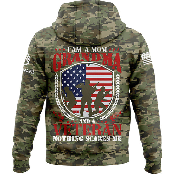 Custom Camo I'm A Mom Grandma Flag U.S Army Military Staff Sergeant Rank Name Veterans Day Hoodie | Father's Day Gifts