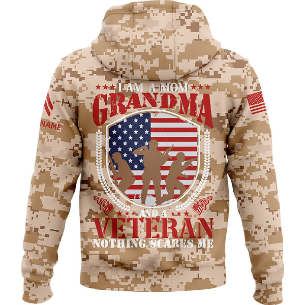Custom Camo I'm A Mom Grandma Flag U.S Army Military Corporal Rank Name Veterans Day Hoodie | Father's Day Gifts