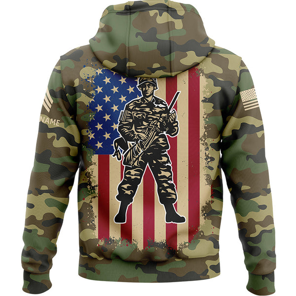 Custom Camo American Flag U.S Army Military Sergeant Rank Name Hoodie | Father's Day Gifts